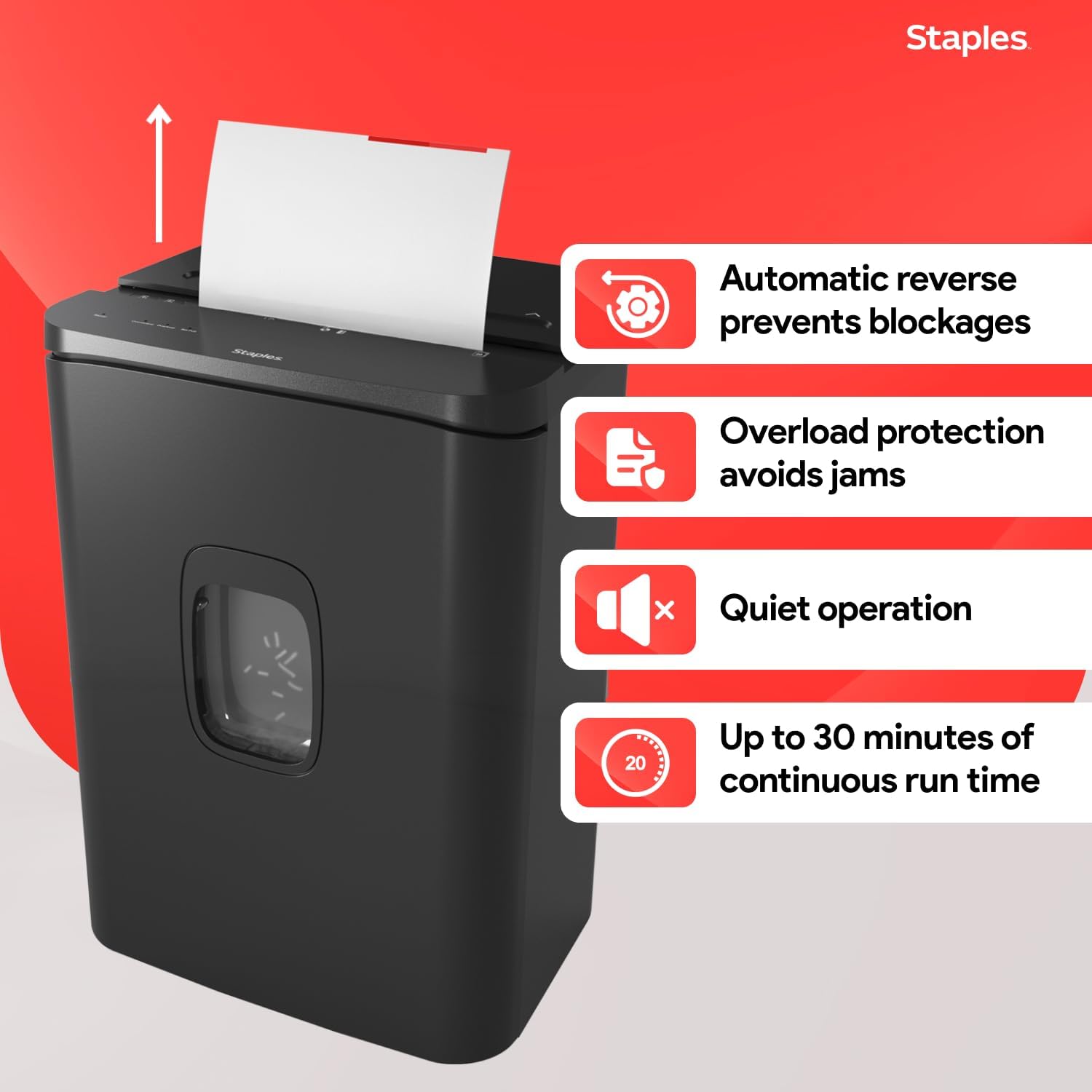 Staples 20-Sheet Micro-Cut Paper Shredder, High-Security Document & Credit Card Shredding for Offices, Black