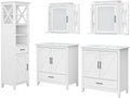 Bush Home Key West 64W Double Vanity Set with Sinks, Medicine Cabinets and Linen Tower in White Ash