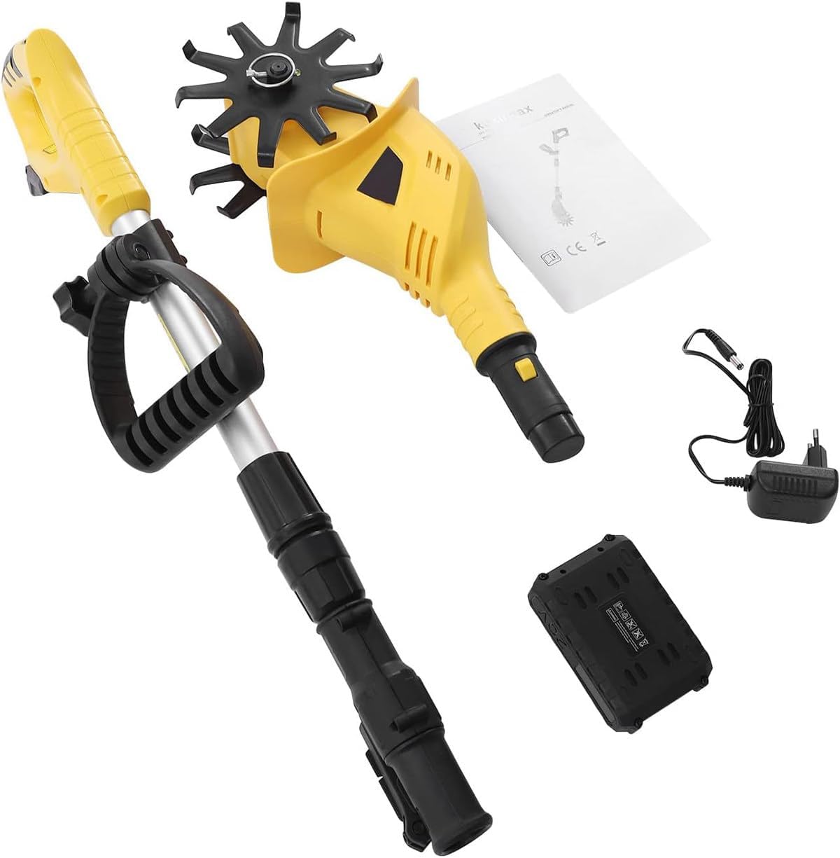 Gardening Tool Cultivation Machine, Cordless Electric Tiller, 250 max RPM Powered Tiller Cultivator, 97-127Cm Adjustable Handle, for Soil Mixing or Reseeding Grass