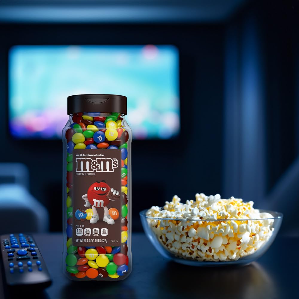 M&M's Milk Chocolate Bulk Candy in Resealable and Recyclable Jars, Party Size Assorted Chocolate Candies, Movie Night Snacks, Candy Buffet, 25.5 Oz Each,2 Count (Pack of 5)