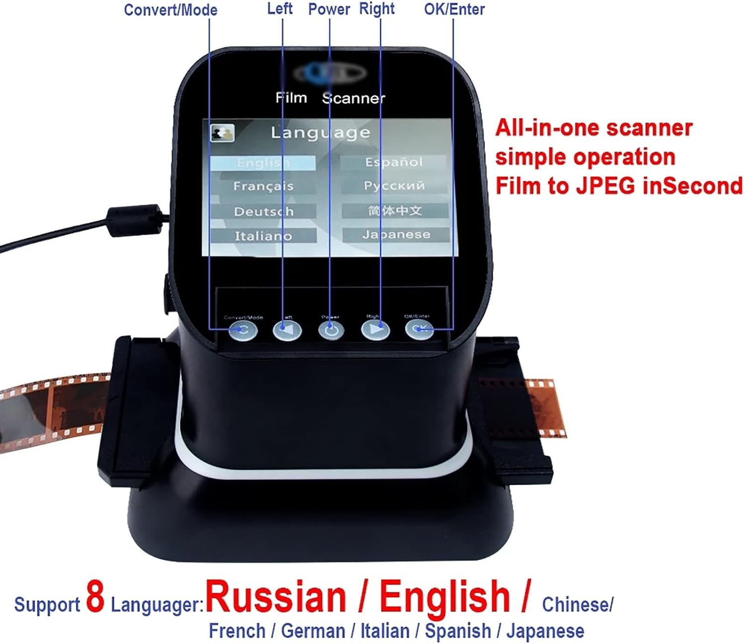 Film Slide Scanner, Digital Film Converter with 4.3'LCD Screen, 120 High Resolution Film Scanner, Convert 35Mm, 135, 126, 127 Negative & Slides to Digital JPEG