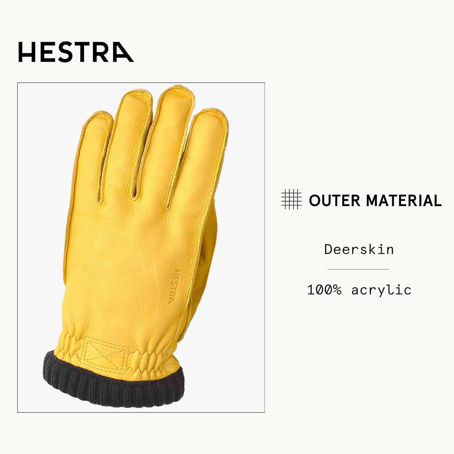 Hestra Deerskin Primaloft Rib Glove, Insulated Leather Glove for Work & Everyday Use