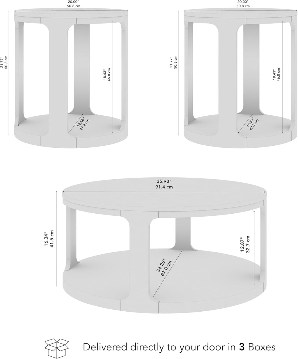 Bush Home Vera Round Coffee Table with Set of 2 Round End Tables, Living Room Furniture, Vera Collection, Natural White Oak
