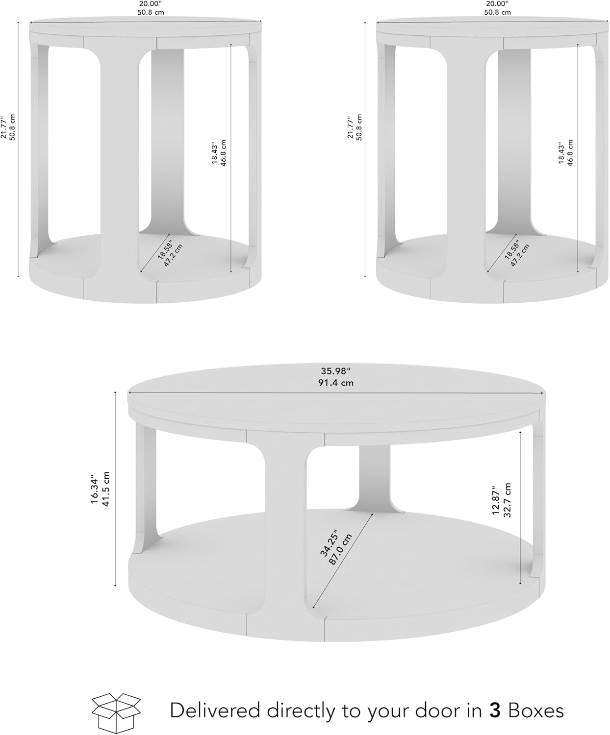 Bush Home Vera Round Coffee Table with Set of 2 Round End Tables, Living Room Furniture, Vera Collection, Natural White Oak