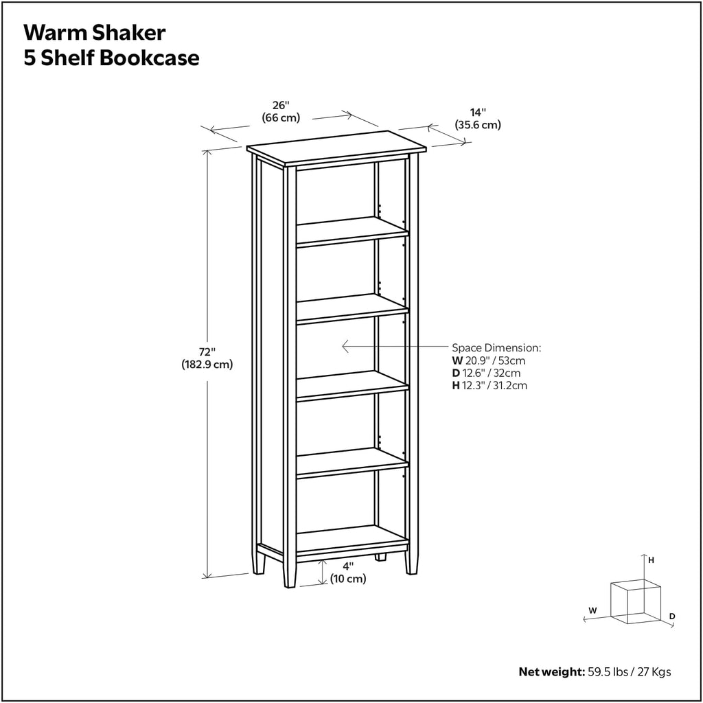 SIMPLIHOME Warm Shaker Desk and Bookcase Bundle - 48 inch Wide Solid Wood Transitional Desk with Drawers and 26 inch Wide 5-Shelf Bookcase in Light Golden Brown, Home Office Furniture (Set of 2)