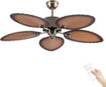 52inch Ceiling Fan Palm Island 5 Palm Leaf Blades No Light Remote Control Timer 6 Speeds Quiet DC Ceiling Fans Tropical Style Ceiling Fans Indoor Outdoor (Bronze+Coffee)
