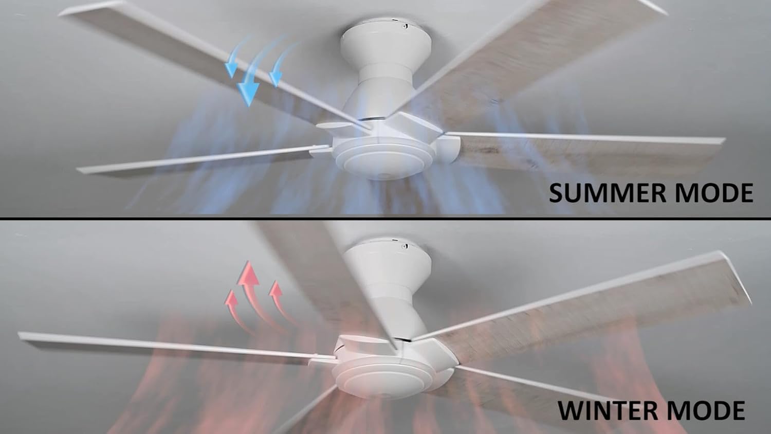 Carro 52 Inch Flush Mount Ceiling Fan without Lights, White Ceiling Fan with Remote Low Profile, 10-Speed Reversible DC Motor, 5 Wood Finish Blades, Indoor for Bedroom