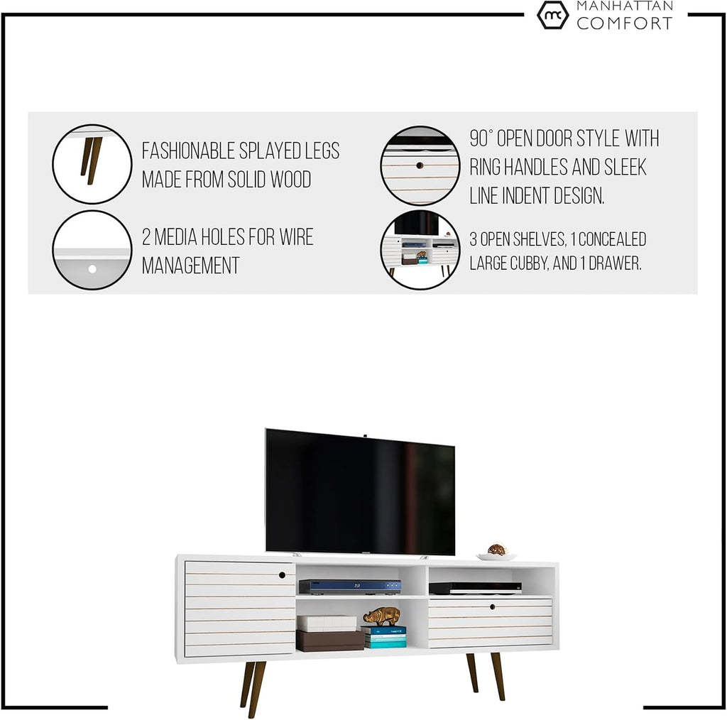 Manhattan Comfort Liberty Mid Century Modern TV Stand for Televisions up to 65 Inches, Bedroom and Living Room Entertainment Center with Storage, Shelves, and Cabinet, 71' Wide, Rustic Brown/White