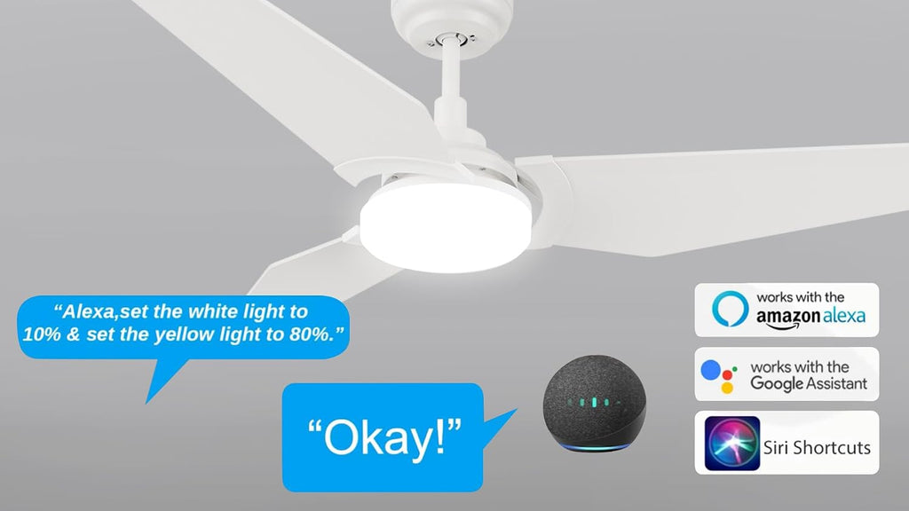 Carro 56' Modern Smart Ceiling Fan with Dimmable LED Lights and Remote, Compatible with Alexa/Google Home/Siri/APP, DC Motor with 10 Speeds, for Living Room Dining Bedroom, White