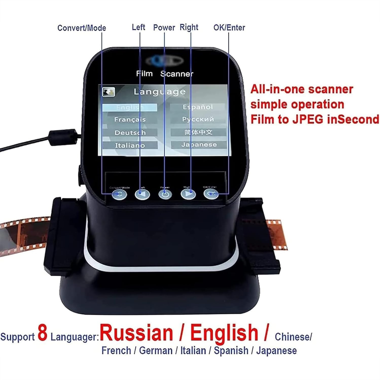 Digital Film Scanner, 4.3' Color Screen Digital Film, Support USB/HDMI Outpu, Convert 5 Specifications of 120 Negatives (60x90, 60x80, 60x70, 60x60, 60x45), 35mm, 135 Negatives (36x24), 127