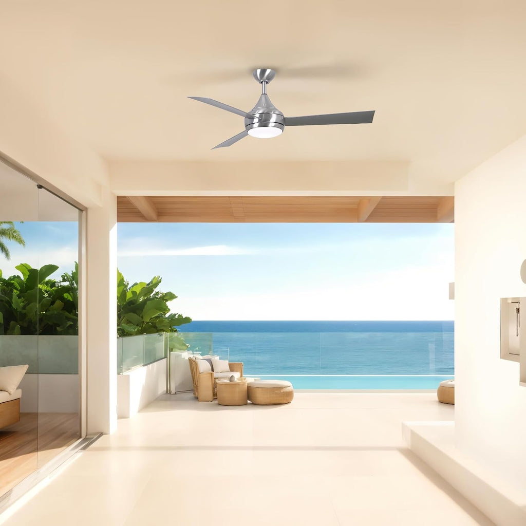 Matthews DA-BS-BS Donaire Outdoor Wet/Salt Water Rated 52' Marine-Grade Coastal Ceiling Fan with LED Light & Remote, Brushed Stainless