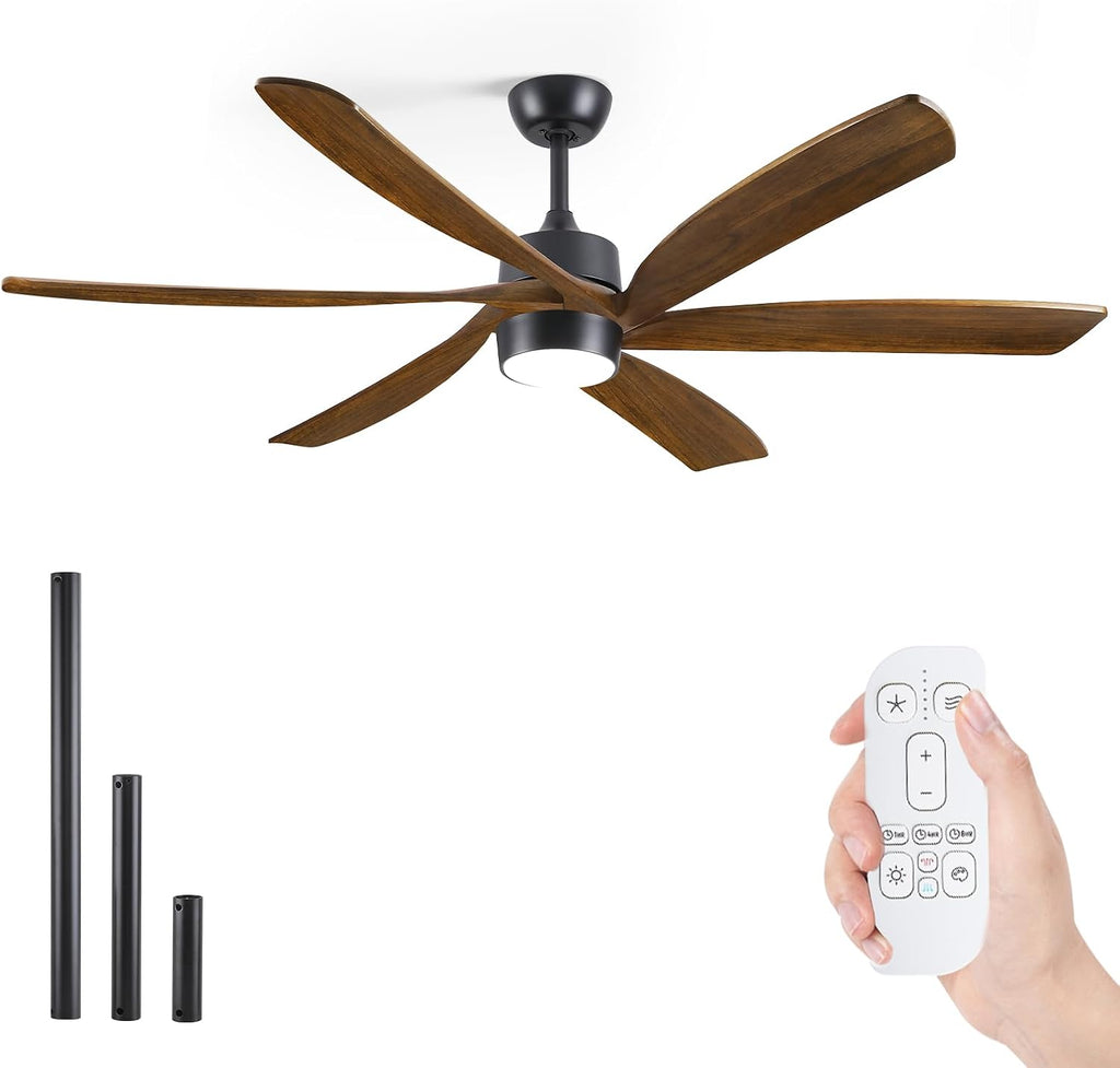 72 Inch Wood Ceiling Fan with Light and Remote, Outdoor Fans for Patio Damp Rated, Large Airflow 9257 CFM, Quiet DC Motor, Modern Farmhouse Style, for Indoor High Ceiling Commercial Shops, Dimmable