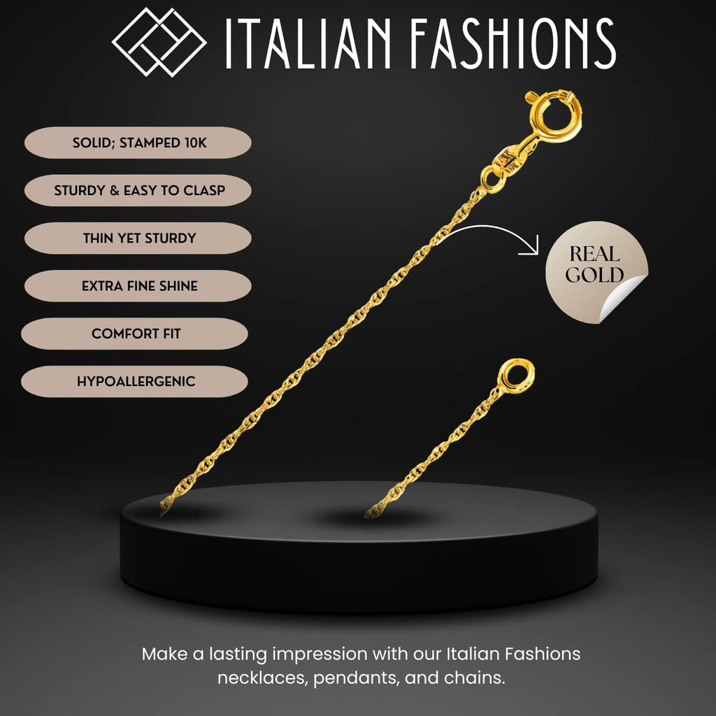 Italian Fashions 14K, 10K Yellow or White or Rose Solid Gold Italian Diamond Cut 0.8 mm-1.2 mm Rope and Mirror Cable Chain Necklace Thin & Strong gold chain Thin And Lightweight MADE IN ITALY