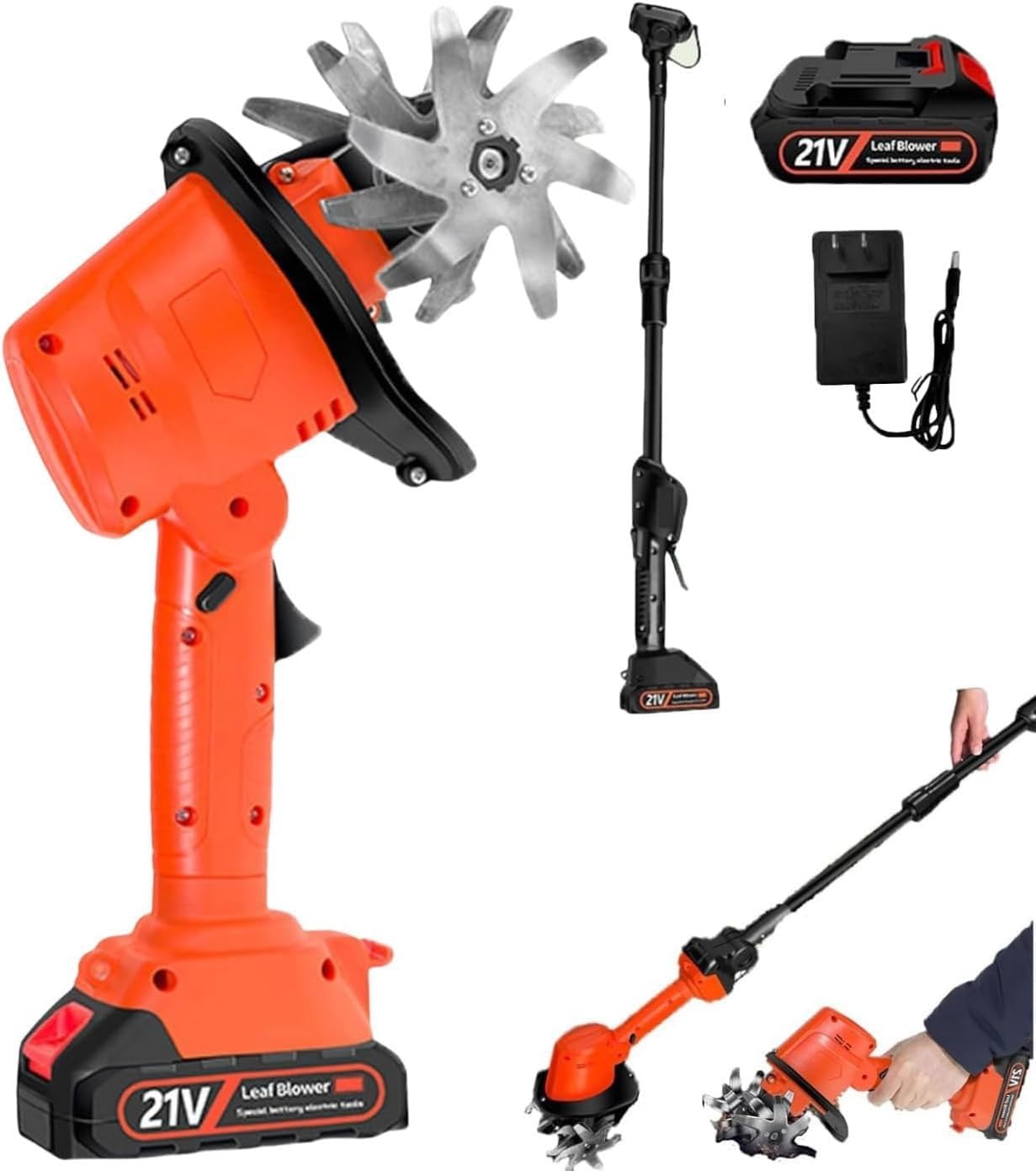 24v Cordless Electric Tiller Cultivator,Electric Garden Rotavator,Garden Soil Cultivator Rotavator,10cm Tilling Width,10cm Working Depth,for Farm,Yard,Lawn(1 Battery+1 Extension Pole)