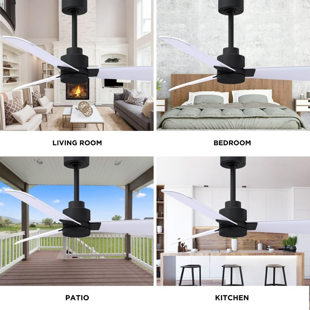Matthews AK-BK-MWH-42 Alessandra Wet Rated 42' Outdoor Ceiling Fan without Light, Remote Included, Silent DC Motor, Matte Black with Matte White