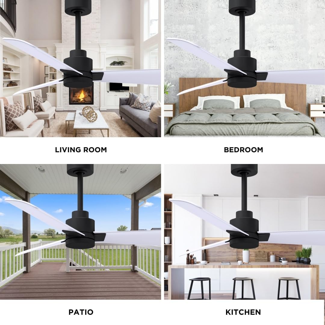 Matthews AK-BK-MWH-42 Alessandra Wet Rated 42' Outdoor Ceiling Fan without Light, Remote Included, Silent DC Motor, Matte Black with Matte White
