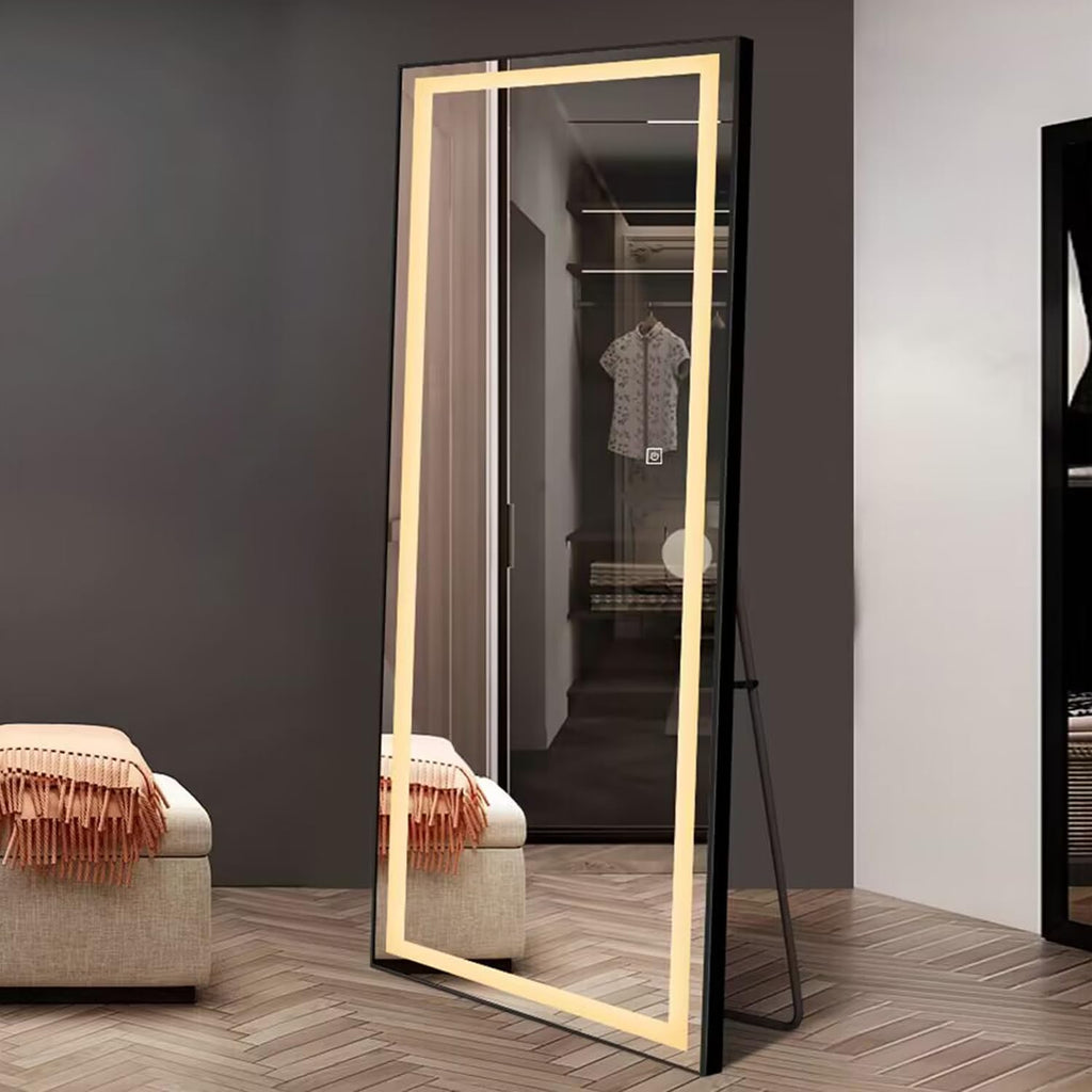65x22 inch Framed Led Mirror for Wall Color Changing Free Standing Full Length Mirror