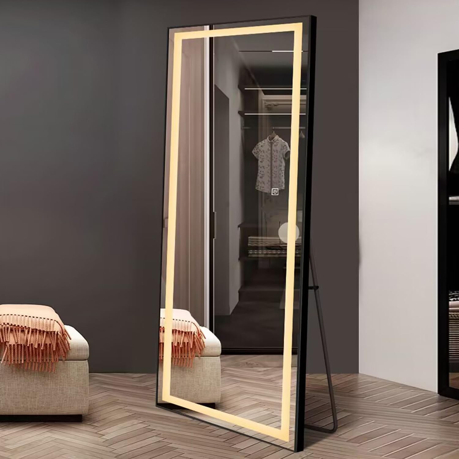 65x22 inch Framed Led Mirror for Wall Color Changing Free Standing Full Length Mirror