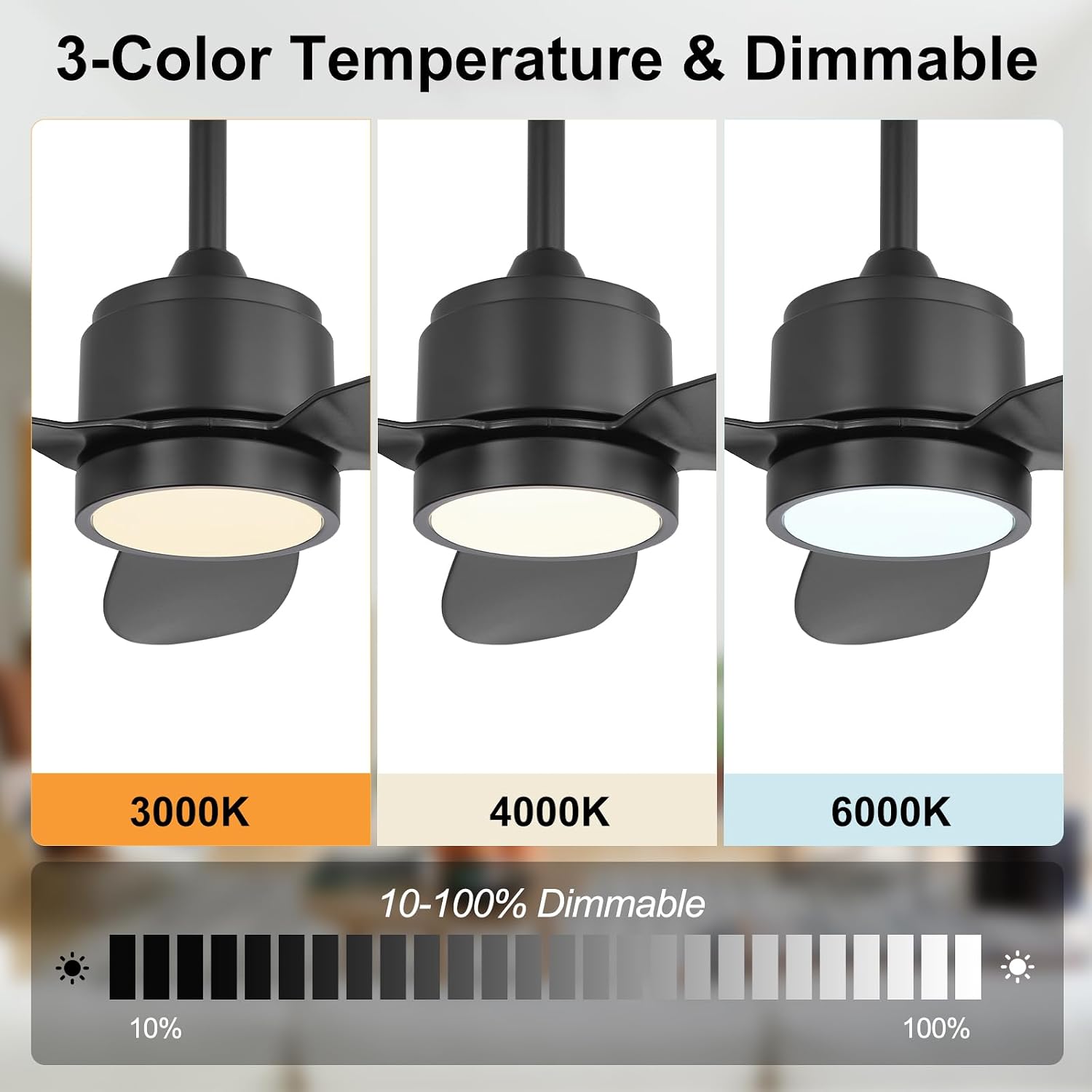 WINGBO 42' Outdoor Ceiling Fans with Lights, Wet Rated Waterproof Indoor Ceiling Fan with Remote, 3 ABS Blades Modern Ceiling Fan,3CCT Quiet 6-Speed DC Motor, for Porch Patios Bathroom, Black