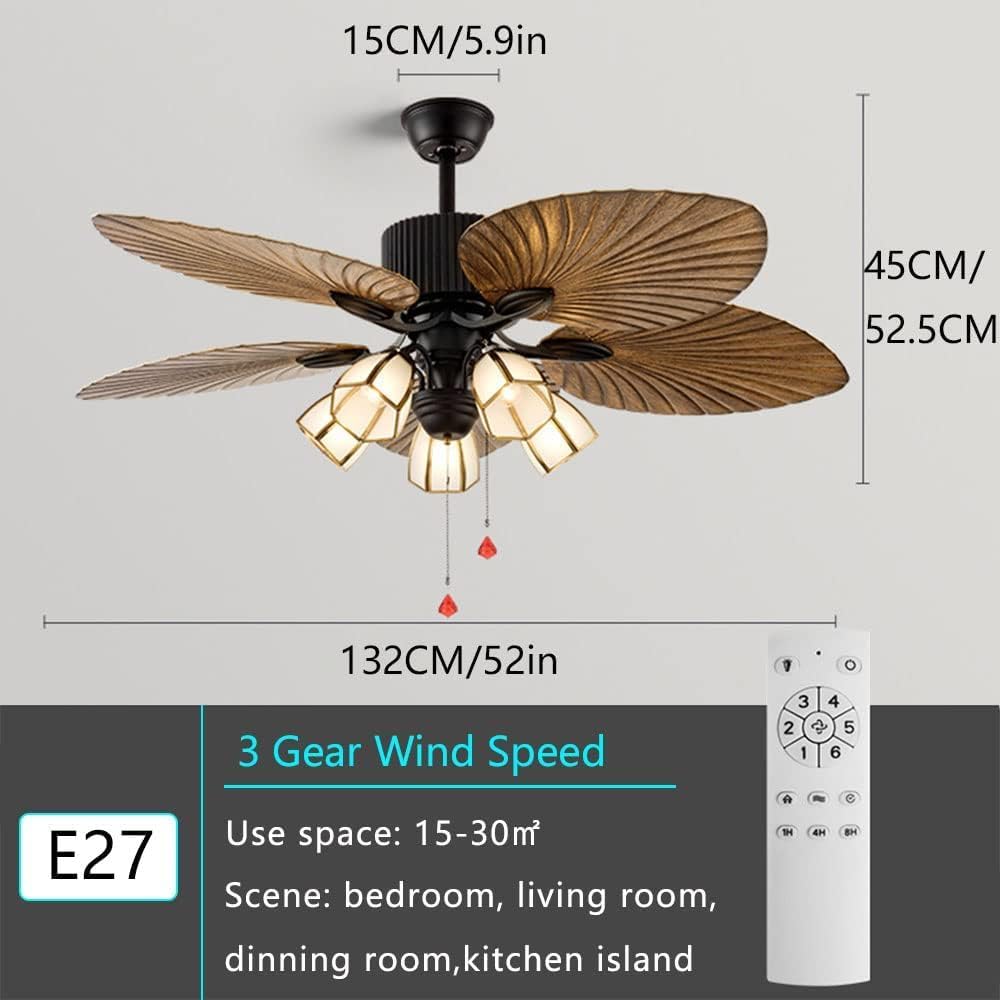 Lamp Big Fan Blades Lighting Ceiling Fans Ceiling Fan Light 52in Retro Remote Control Creative Fan Fixture for Indoor Bedroom Energy Saving