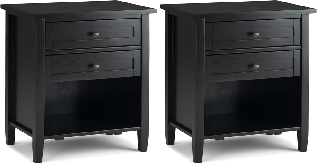 SIMPLIHOME Warm Shaker Solid Wood 24 inch Wide Transitional-Style Bedside Nightstand Tables in Hickory Brown for the Living Room and Bedroom (Set of 2)