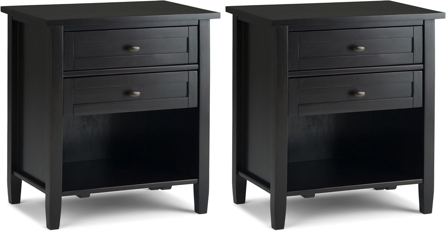 SIMPLIHOME Warm Shaker Solid Wood 24 inch Wide Transitional-Style Bedside Nightstand Tables in Hickory Brown for the Living Room and Bedroom (Set of 2)