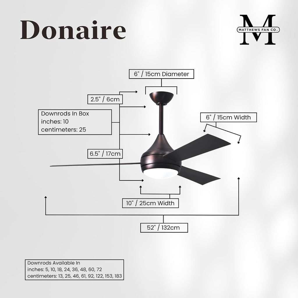 Matthews DA-BB-BB Donaire Outdoor Wet/Salt Water Rated 52' Marine-Grade Coastal Ceiling Fan with LED Light & Remote, Brushed Bronze