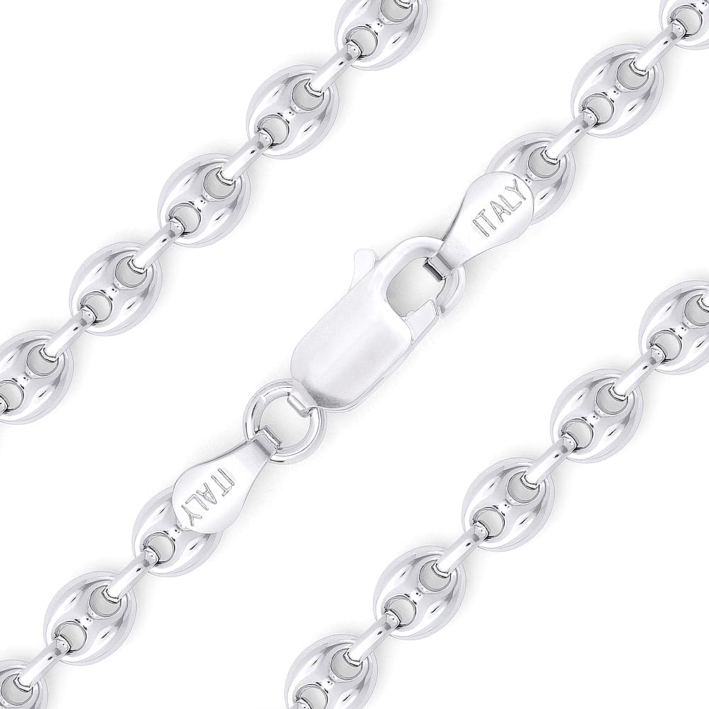 Alfred & Vincent 5.2mm Puffed Marina/Mariner Link Italian Chain Necklace in .925 Sterling Silver