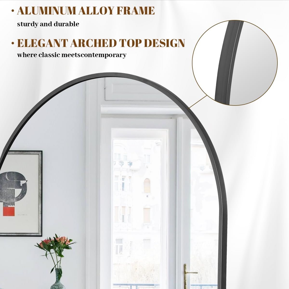 Koonmi Arched Full Length Mirror, 64'x21' Black Standing Hanging or Leaning Full Body Mirror with Aluminum Alloy Frame for Living Room and Bedroom