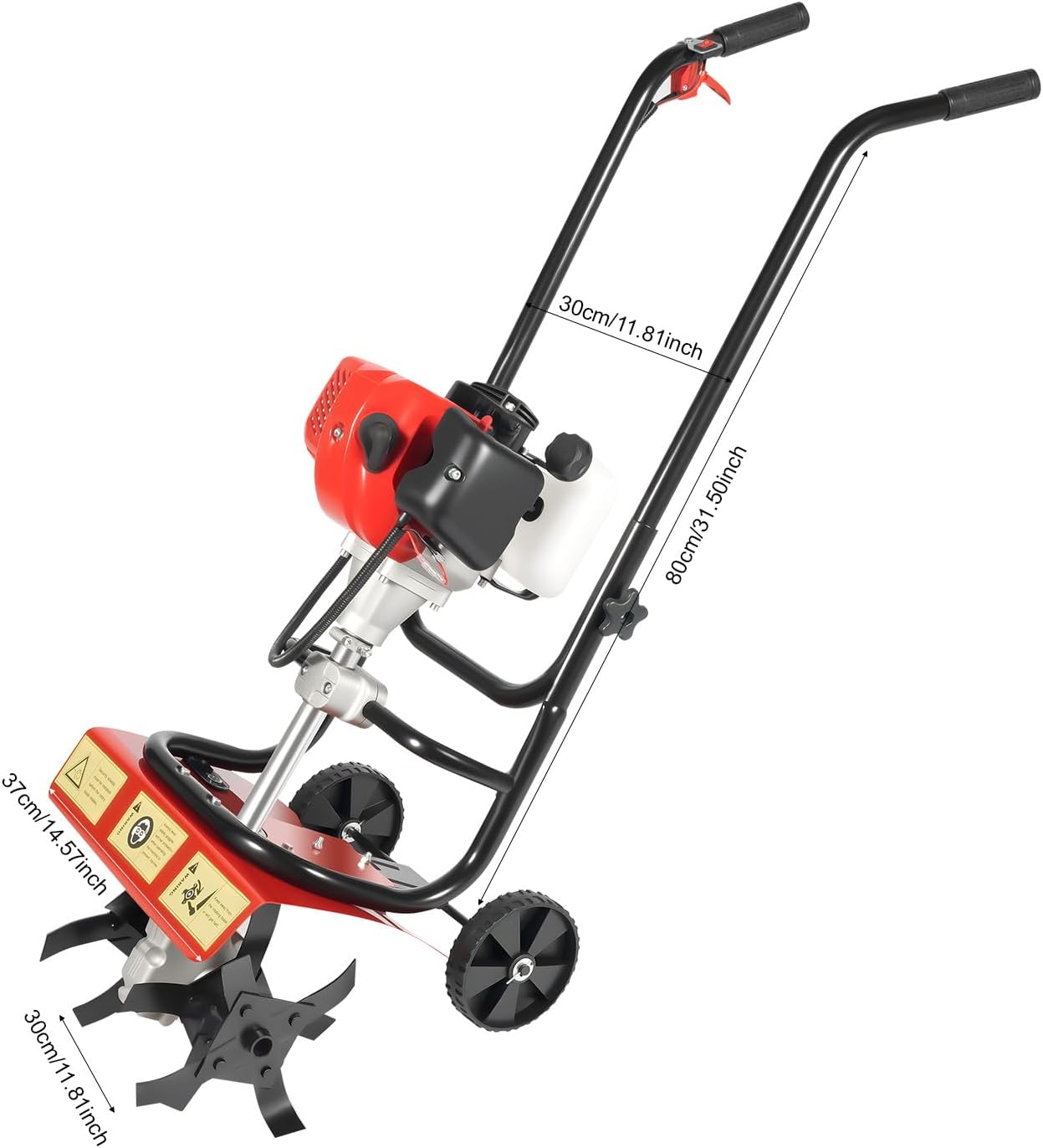 Commercial 52cc Heavy Duty Tiller, 2-Stroke Gas Tiller, Heavy Duty Hand Push Rototiller/Cultivator for Sandy and Loose Soil