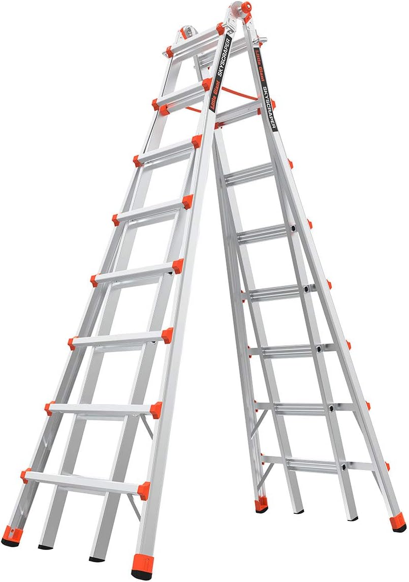 Little Giant Ladders Skyscraper M15, Adjustable Step Ladder, 8–15 Ft, Aluminum, 300 lb Capacity, Type 1A Extra Heavy Duty, 18.75-Ft Reach (10109)