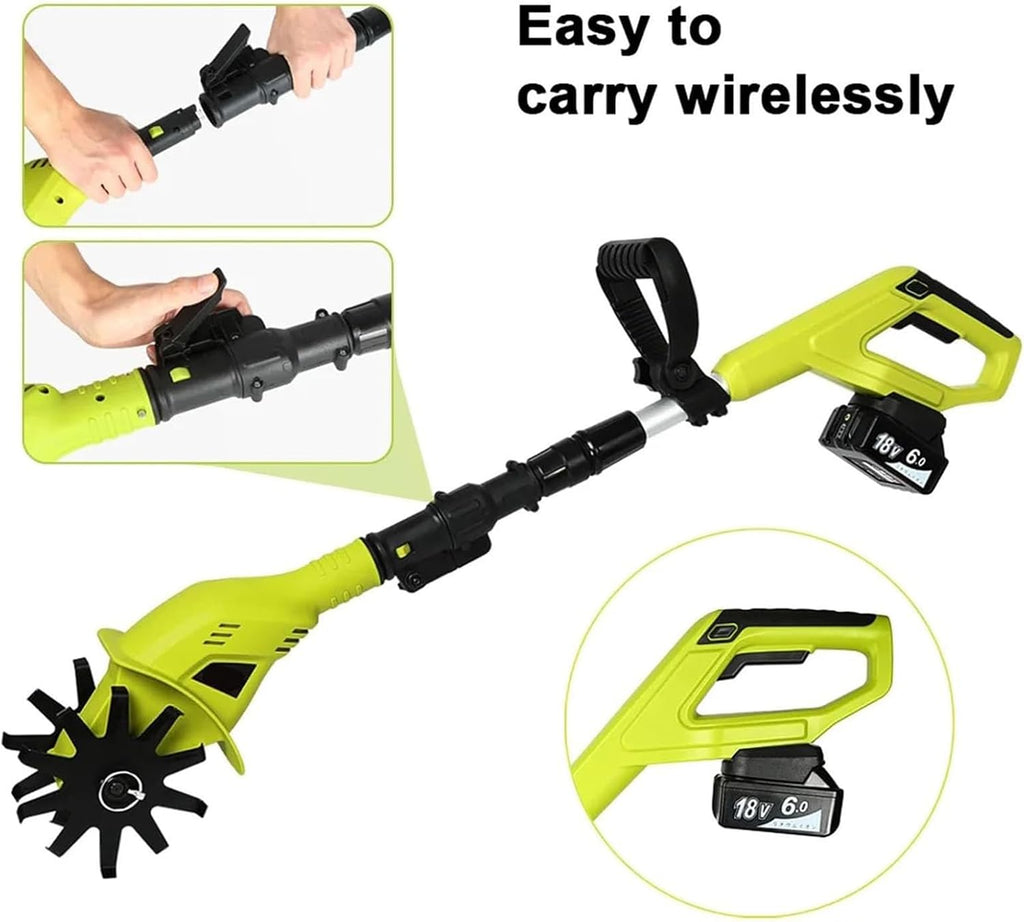 Electric Garden Rotavator,Electric Cordless Tiller Cultivator,Soil Scarifiers for Lawns,10cm Tilling Width, 25cm Working Depth