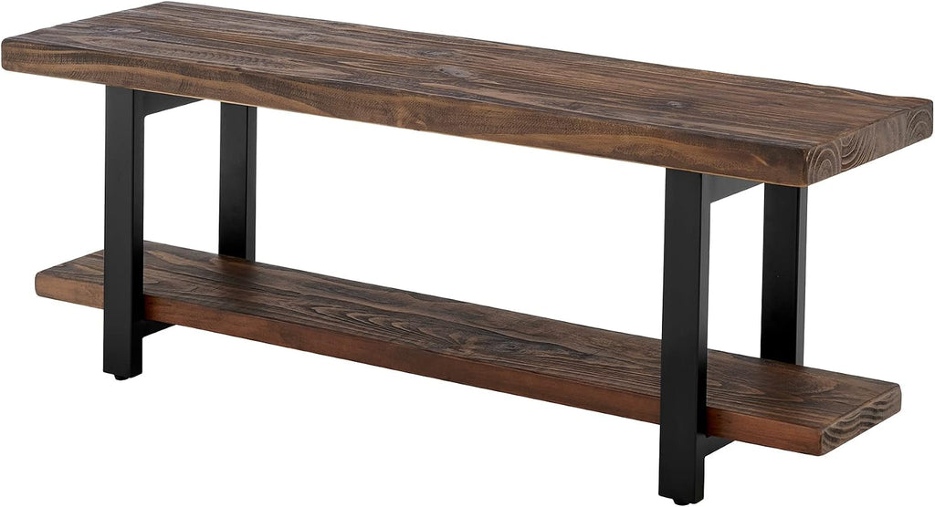 Alaterre Furniture Pomona Entryway Bench and Coat Hook Set – Modern Rustic 48-Inch Solid Wood Bench & Wall Mounted Coat Hook Set for Jackets, Bags & Shoes in Mudroom or Hallway (Rustic Brown)