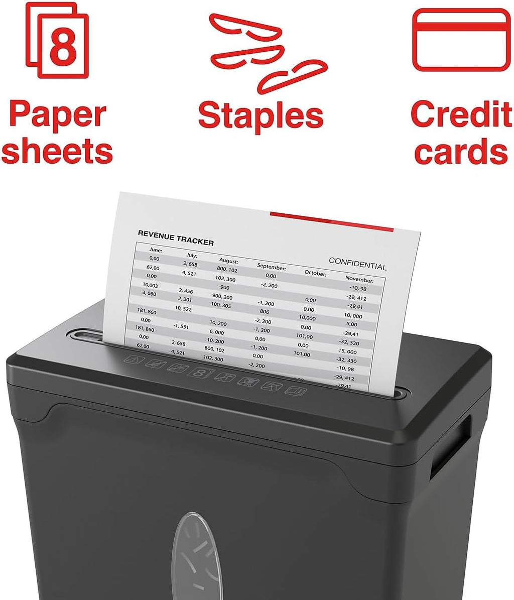 Staples 8-Sheet Cross-Cut Paper Shredder, Anti-Jam, Shreds Paper/Credit Cards/Staples, for Office & Home Use with 3.6 Gallon Bin, Black