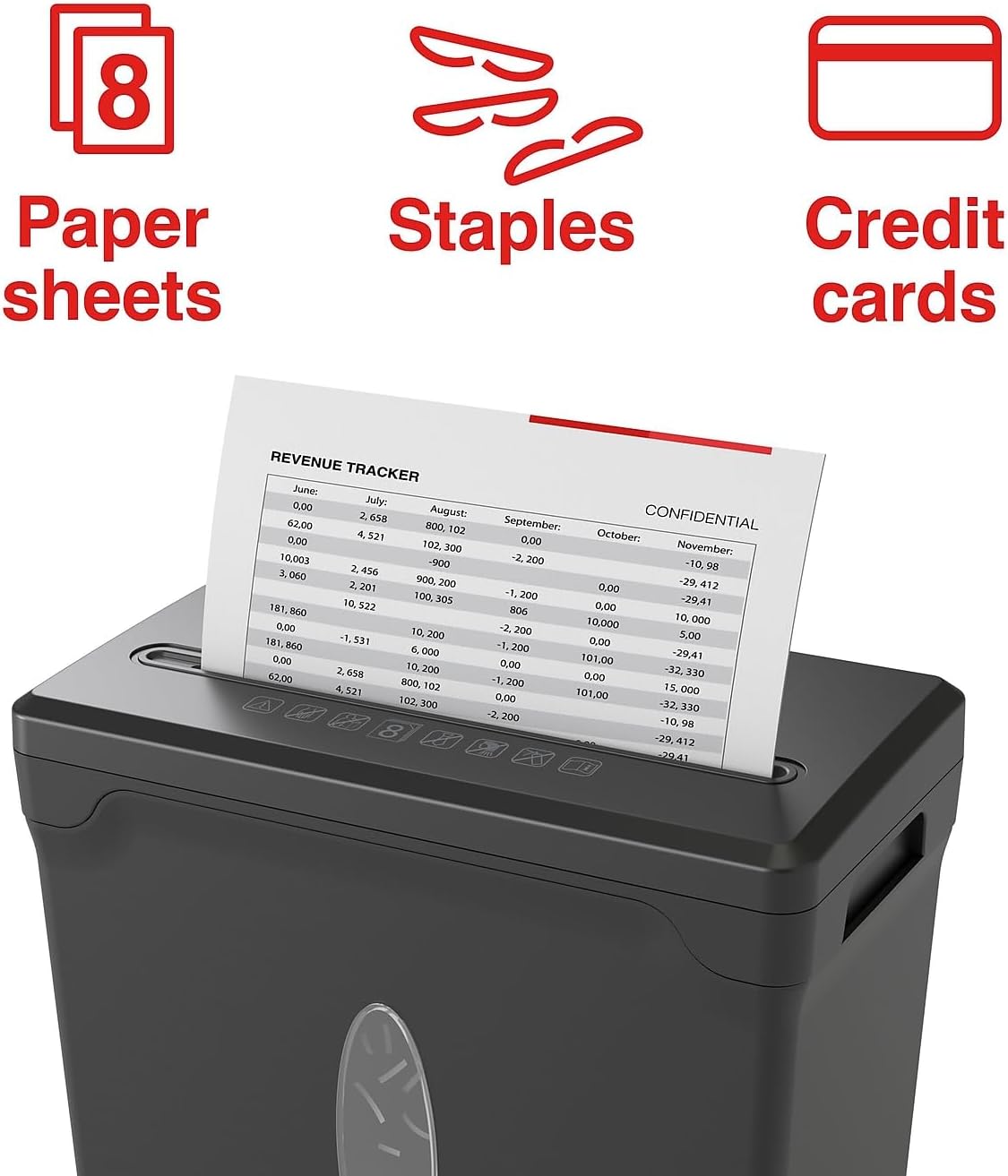 Staples 8-Sheet Cross-Cut Paper Shredder, Anti-Jam, Shreds Paper/Credit Cards/Staples, for Office & Home Use with 3.6 Gallon Bin, Black