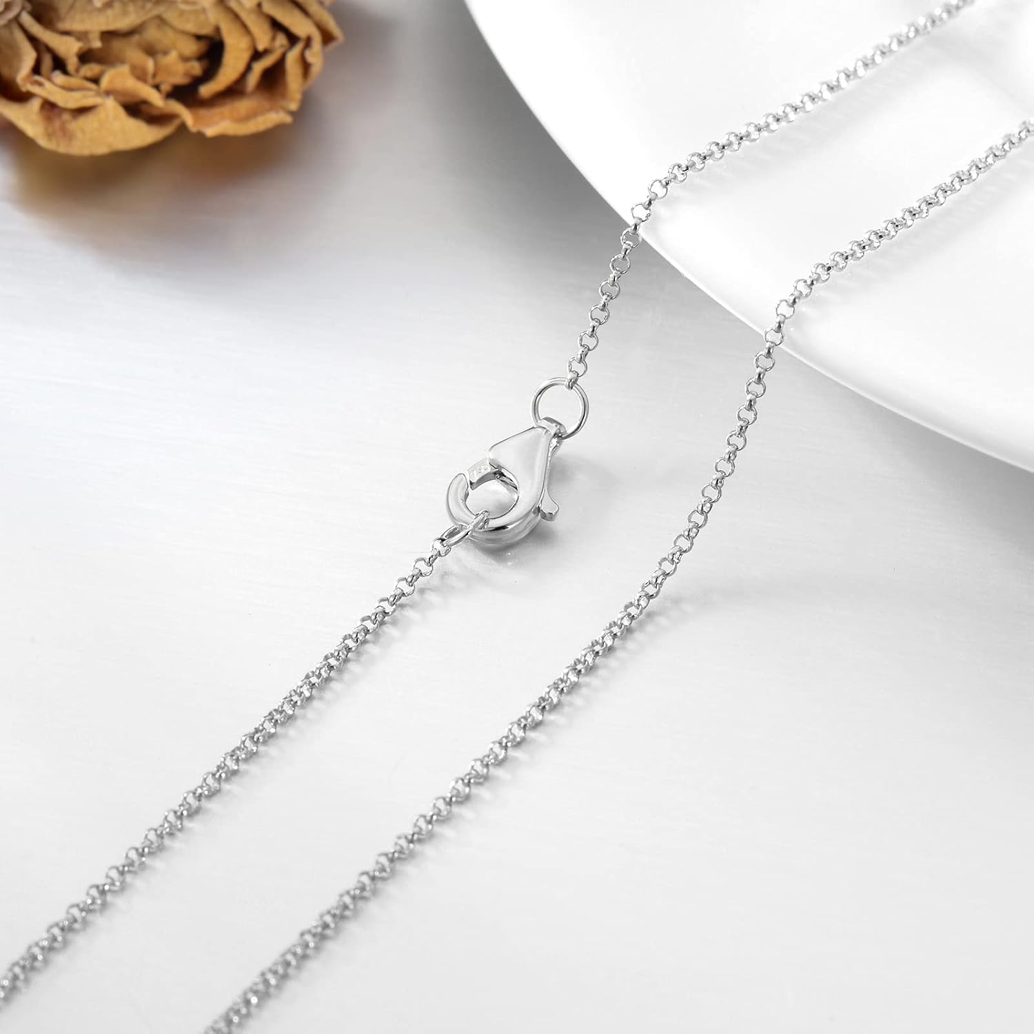 MRENITE Solid 18k Gold 1mm/1.1mm/1.3mm/3mm Round Rolo Cable Chain Necklace Gold Silver Chain Necklaces Lobster Clasp for Women 14' 16' 18' 20' 22' 24' 26' 28' 30'