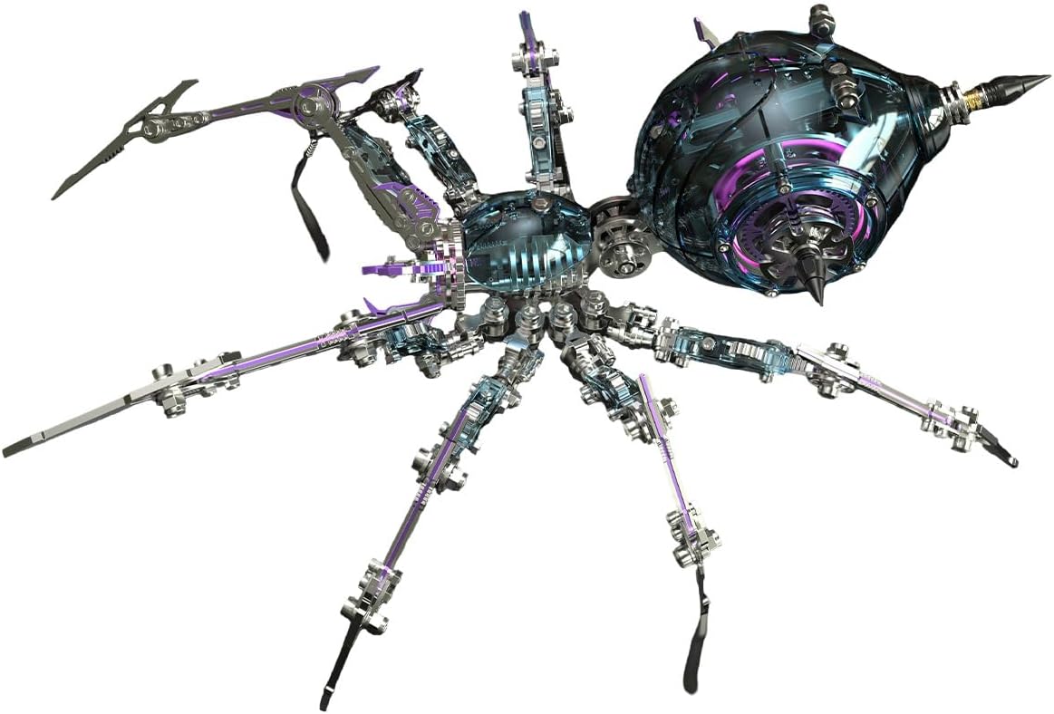 3D Metal Puzzle Spider Model Kit for Adults with Light, 602 PCS Mechanical Metal War Spider Steampunk Animal DIY Assembly Jigsaw Puzzle Model Desk Gifts for Adults