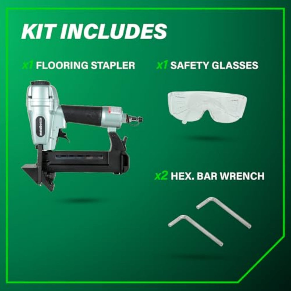 Metabo HPT Flooring Stapler, Pro-preferred Pneumatic Power Nailers, Power Stapler for Hardwood Flooring, 18 Gauge, 1/4' Staples, Length 1/2' to 1-9/16', N4004AB
