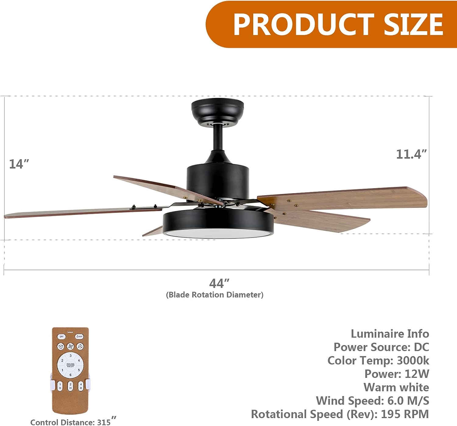 Simple Deluxe 44' Ceiling Fans with Lights and Remote, Outdoor Ceiling Fans for Patios with Light, Easy to Install Ceiling Fan with Reversible Motor and Wooden Blade for All Seasons