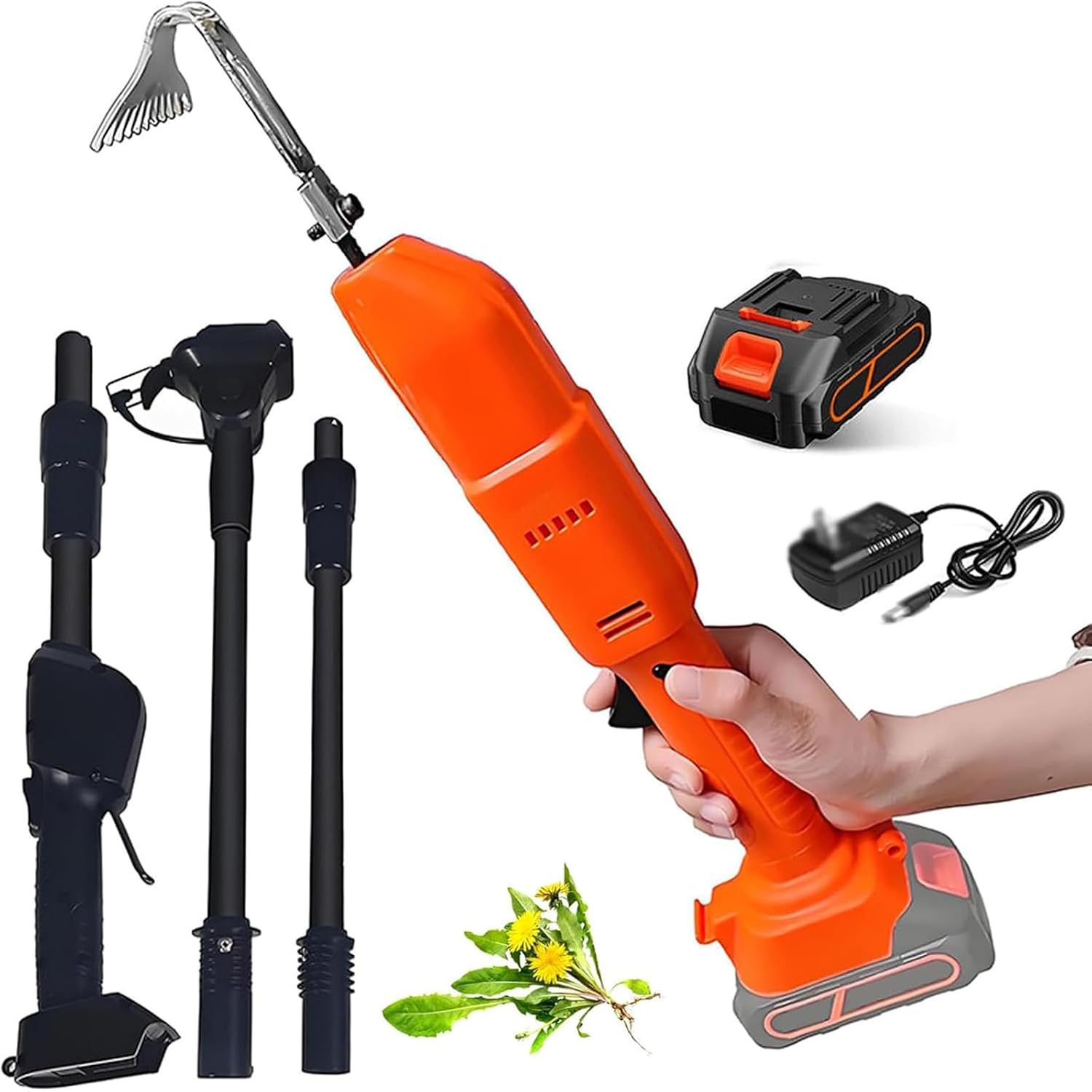 21V Cordless Electric Garden Tiller, Electric Cultivator Hoe, Weighing Only 0.55kg, 2500 RPM, 1.3m Telescopic Pole, High Power Motors, with Rechargeable Lithium Battery, for Loosening Soil and Weedi