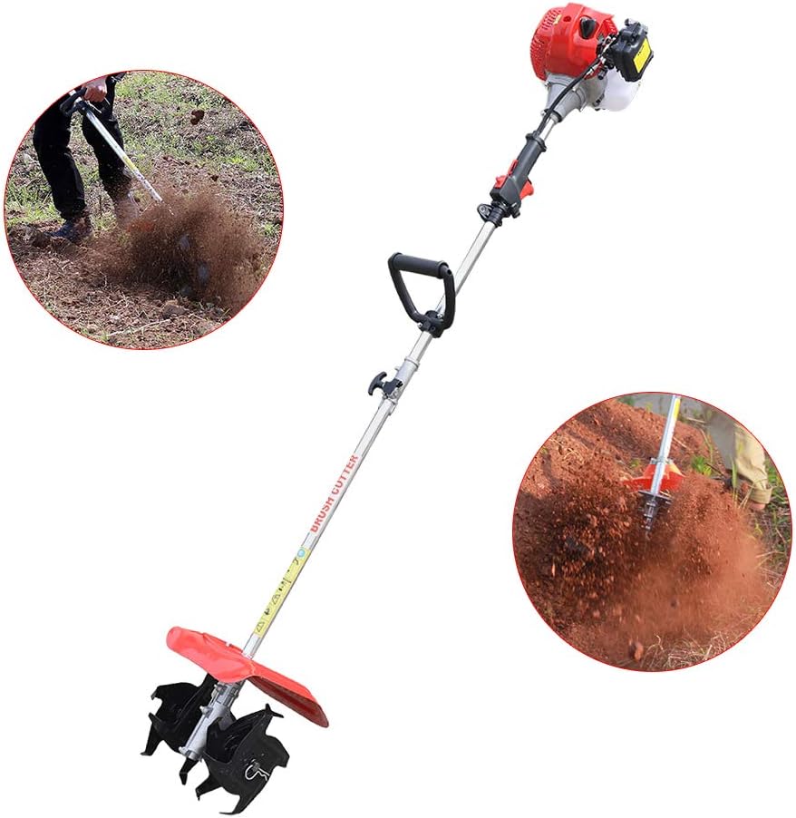 42.7cc 2-strokeHand-held Mini Tiller Cultivator 1.25KW Two-Stroke Gas-Powered Hand Push Tiller Cultivator for Cutting Grass, Wheat, Tea Tree