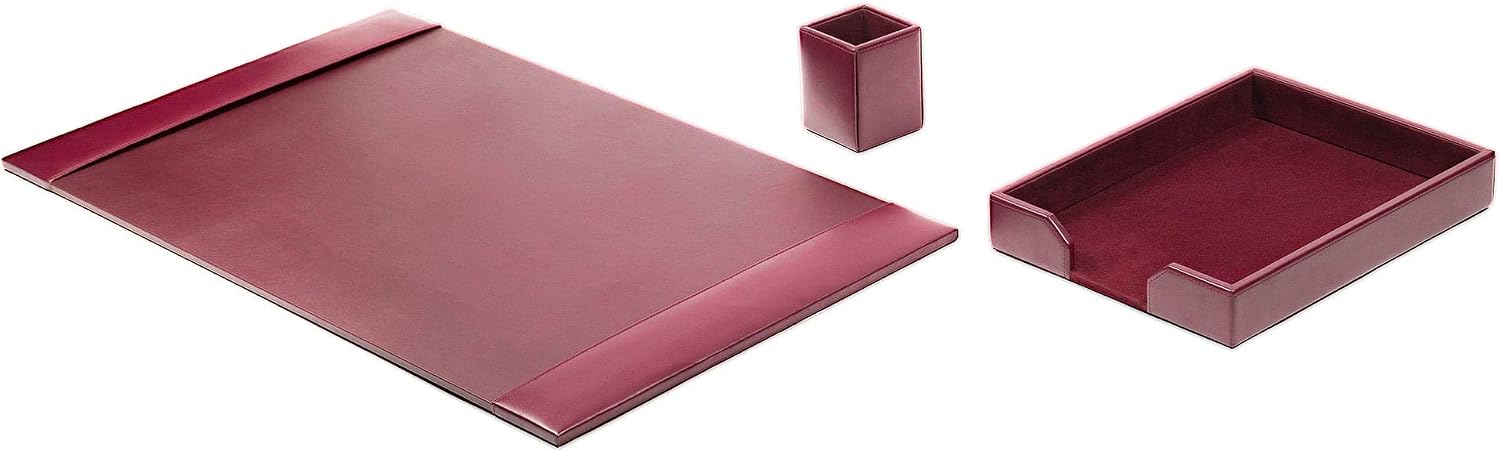 DACASSO Bonded Leather Desk Set - Luxury Leather Desk Pad & Desk Organization Essentials (Burgundy, 3 Piece)