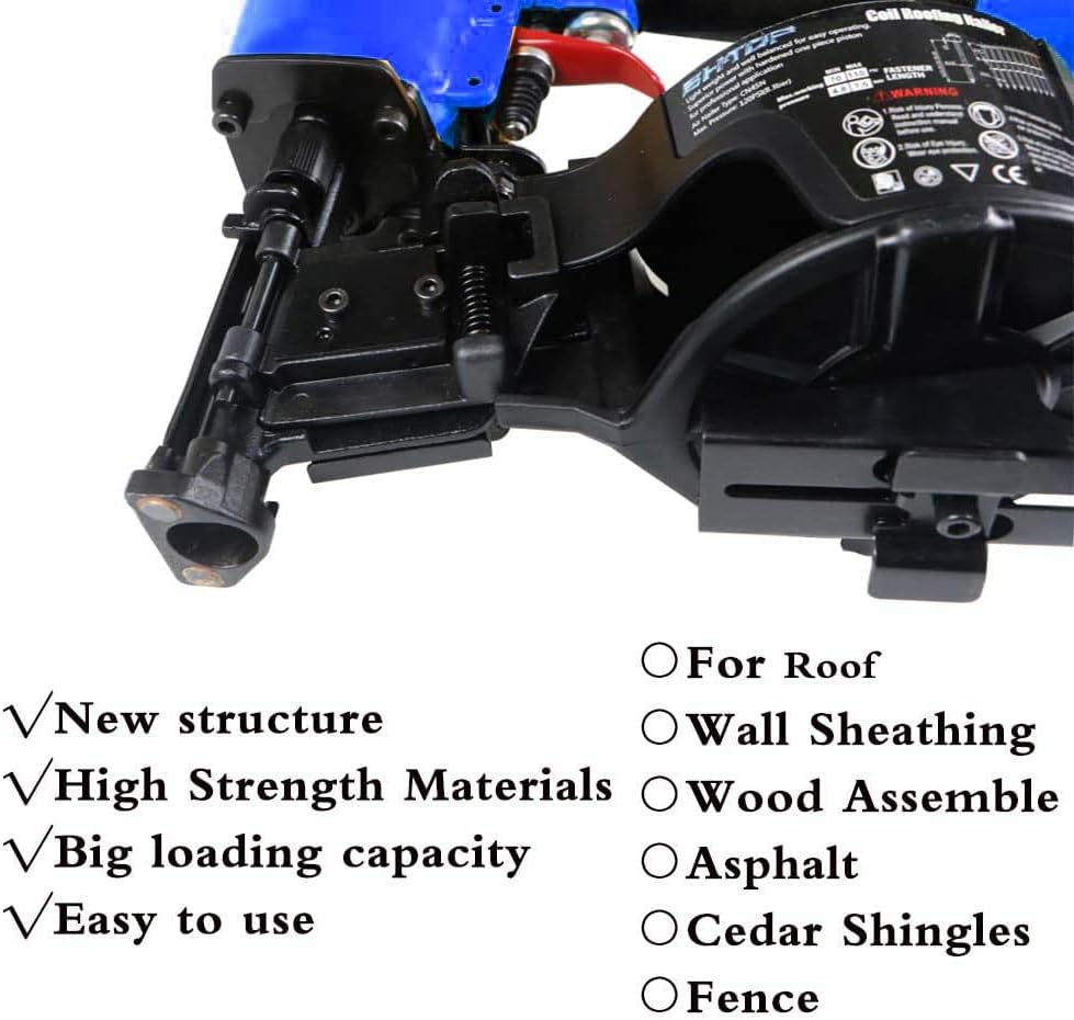 CN45N Roofing Nailer with 100Ft Air Hose, 15 Degree Roofing Nail Gun, 3/4-Inch to 1-3/4-Inch Coil Nails, 120-pcs Load Capacity Coil Nailer in Blue