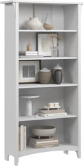 Bush Furniture Salinas 5 Shelf Bookcase in Pure White, Tall Bookshelf, Large Book Shelf for Living Room, Home Office, or Entryway