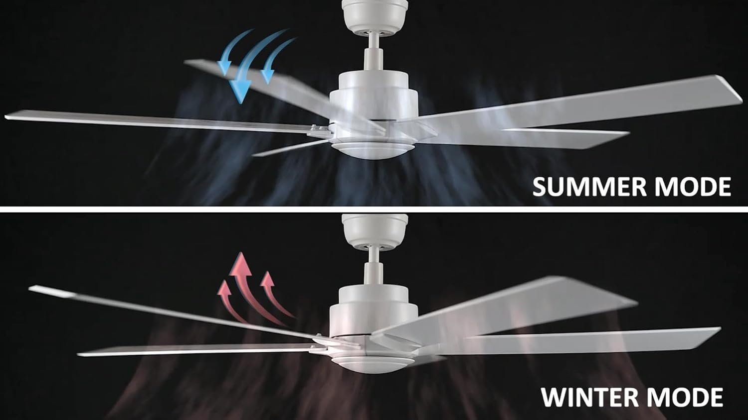 Carro 60 Inch Ceiling Fan without Lights, White Ceiling Fan with Remote Low Profile, 10-Speed Reversible DC Motor, 5 Dual Finish Blades, Indoor, for Bedroom