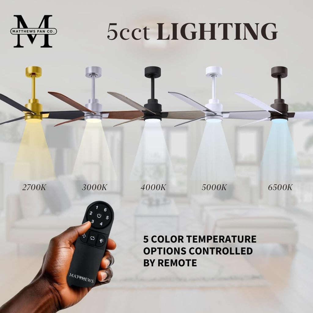 Matthews AKLK-BK-BK-72 Alessandra Wet Rated 72' Outdoor Ceiling Fan with Light and Remote, Silent DC Motor, 3 ABS Blades, Matte Black