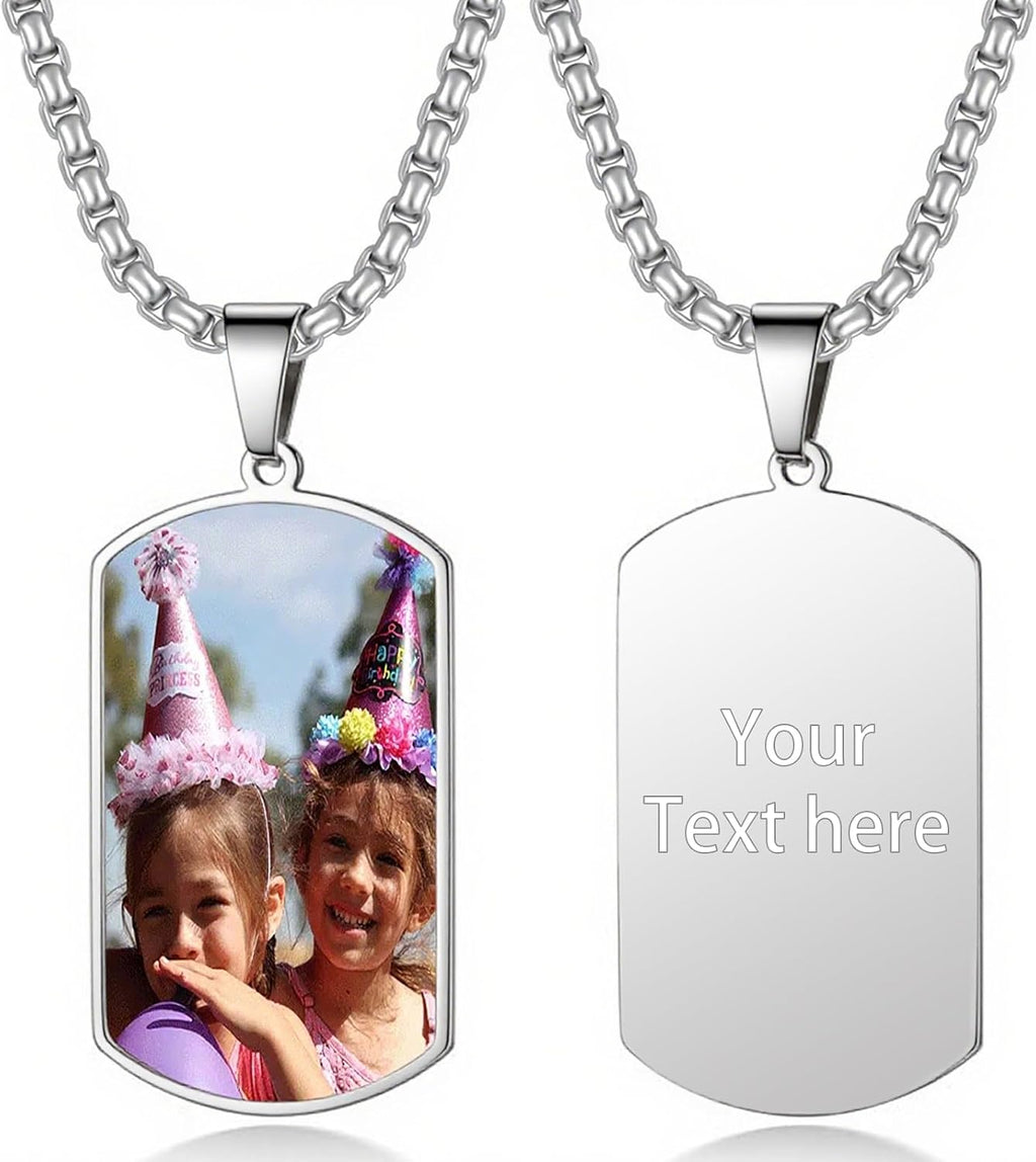 925 Sterling Silver Picture Necklace Personalized Photo Custom Dog Tag Pendant for Men Women 18K Gold Plated Rose Gold Plated Hip Hop Jewelry Anniversary Birthday Gift for Father Mother Son Daughter