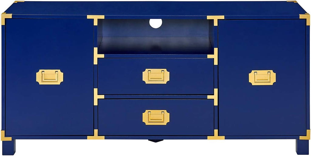 SEI Furniture - Campaign Entertainment Center Console - Navy - Transitional Design, Blue Finish - Ideal for Living Room, Family Room (MS3212)
