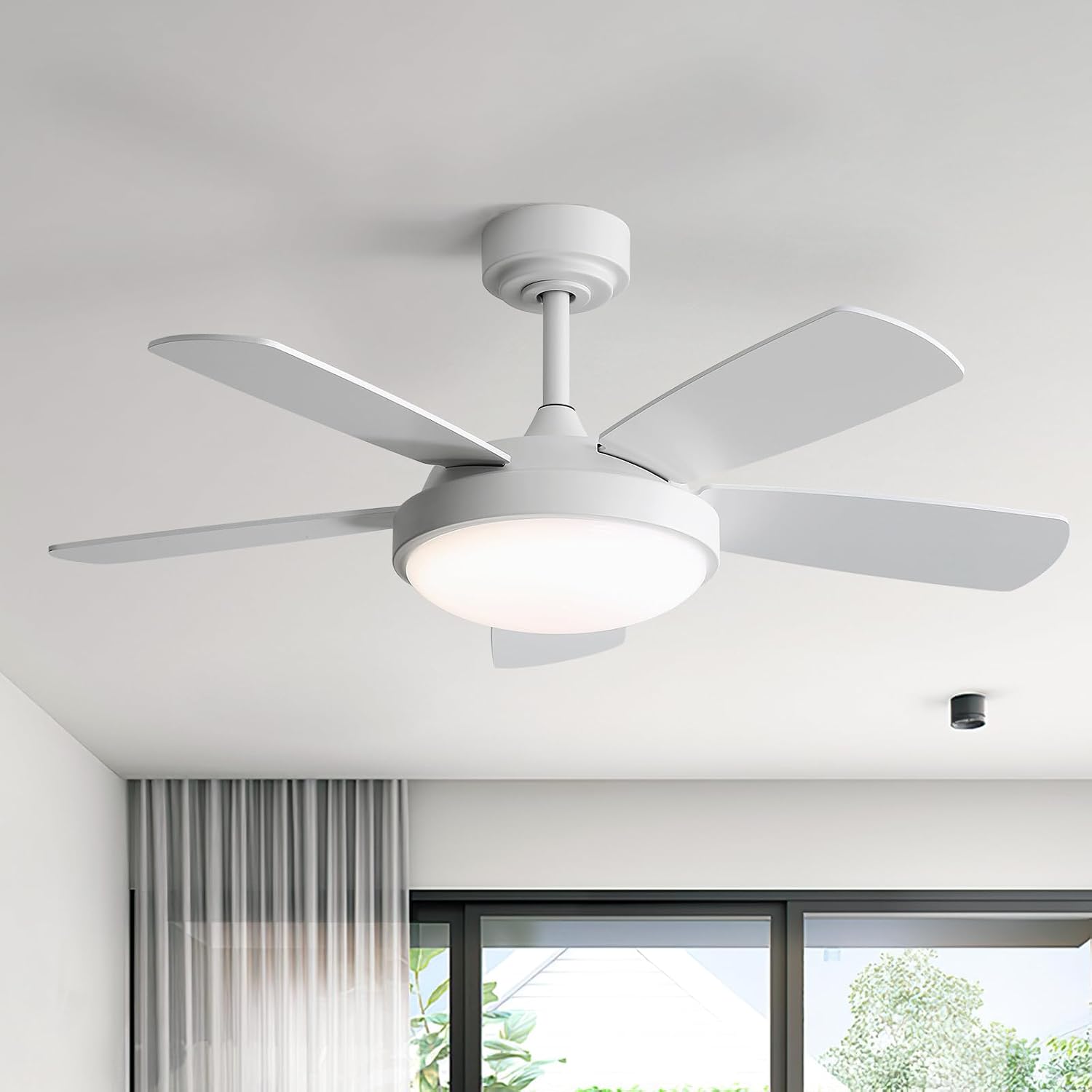 Sofucor 42 Inch Ceiling Fan with Light, Modern Ceiling Fan with Memory Large LED - Quiet DC Motor, 6 Speeds 4500CFM High Velocity, Dimmable, Timer, Reversible, for Living Room Bedroom, ETL/FCC, White