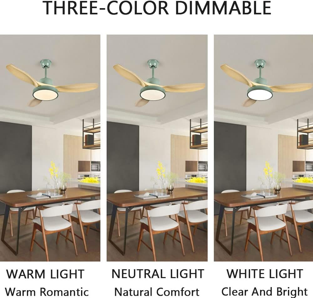 Modern Wood Ceiling Fan with Lights with Remote Indoor Smart Ceiling Fan LED 3 Color Bedroom Ceiling Fan 3-Blade 42 Inch Mute Ceiling Fan with Lights Outdoor Ceiling Fans for Patios